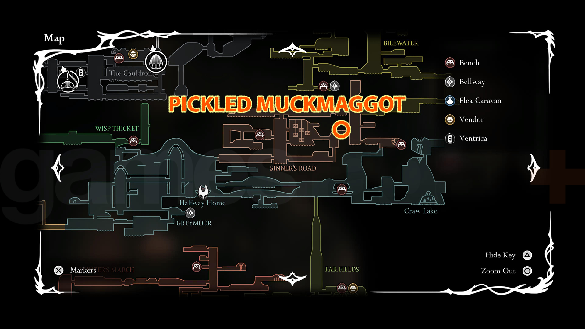 Map location for the Pickled Muckmaggot in Silksong