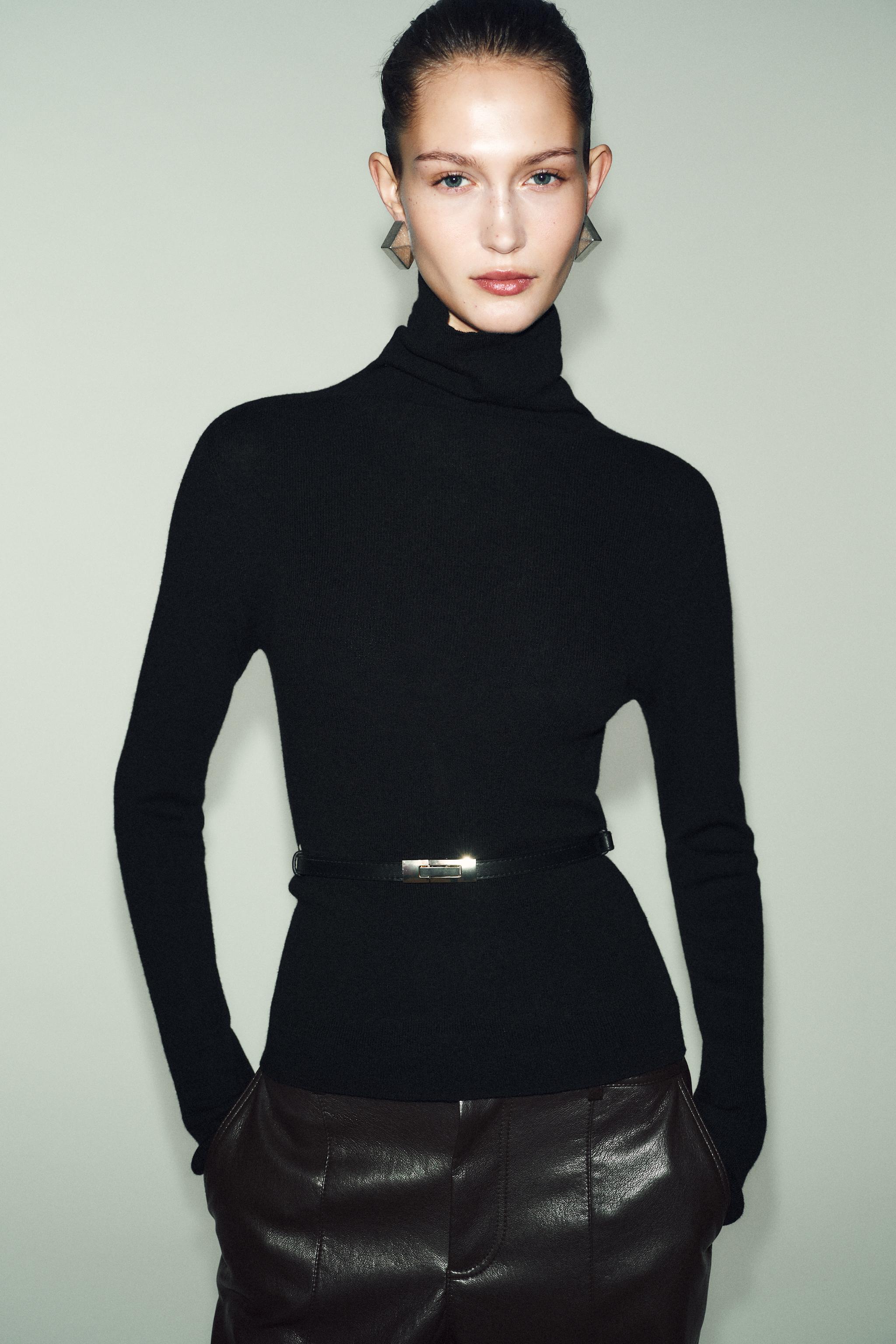 ZARA 100% Wool High Collar Belted Jumper