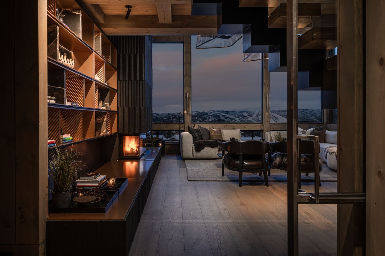 Interior shots of a modern and sleek ski chalet in Geilo