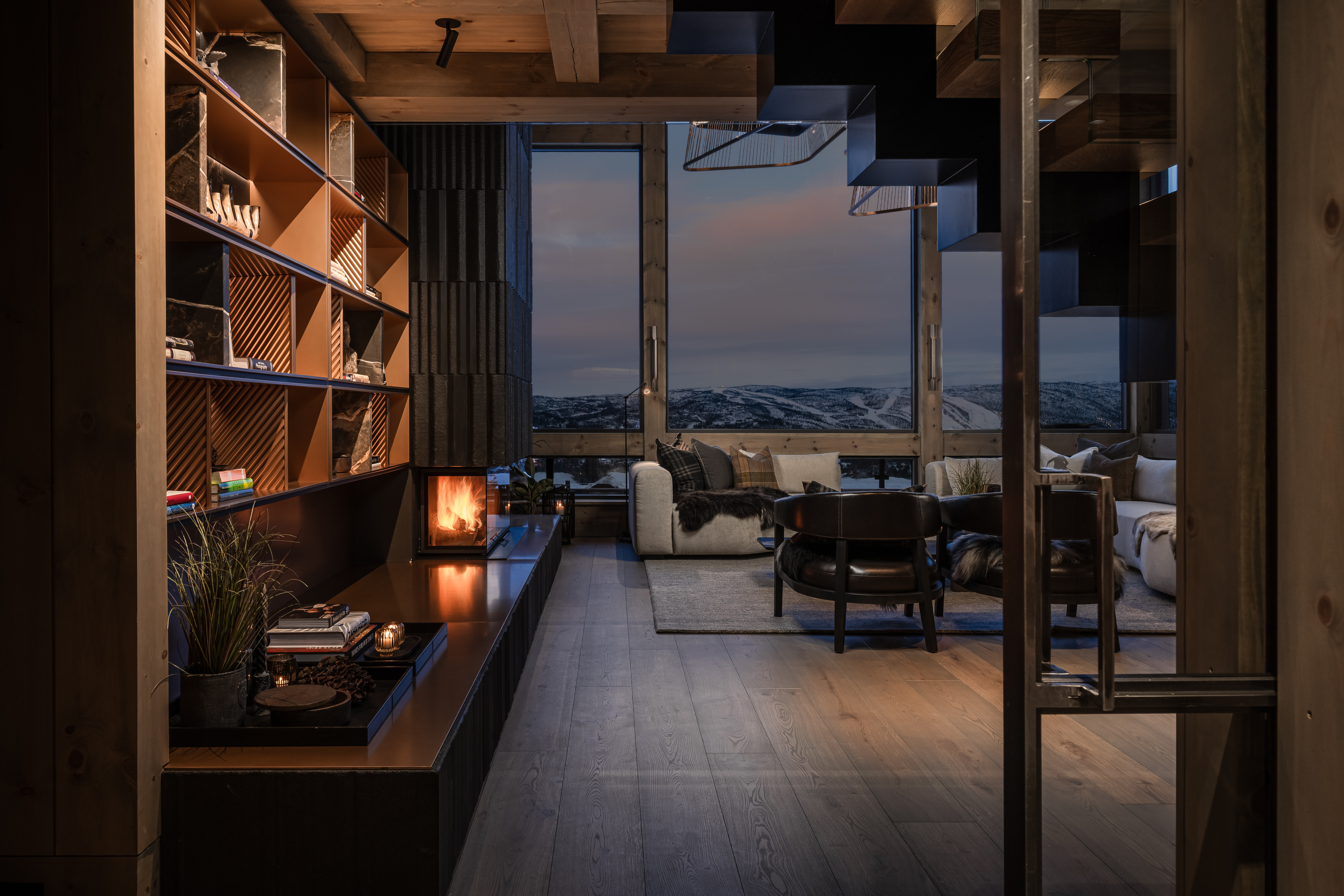 Interior shots of a modern and sleek ski chalet in Geilo