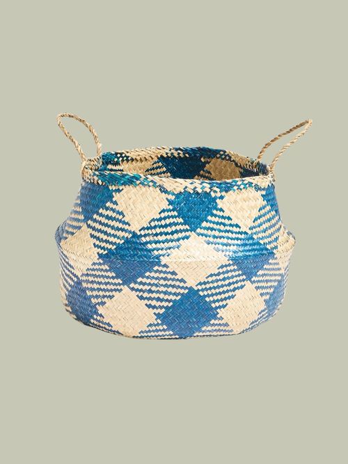 Blue Seagrass Dogtooth Storage Basket