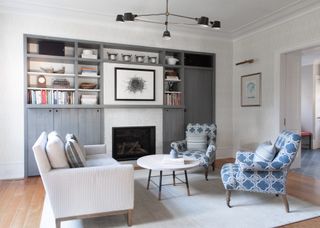 Small living room with bespoke shelving by Melinda Kelson O'Connor