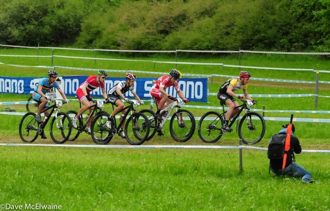 Junior Men on the only flat portion of the course