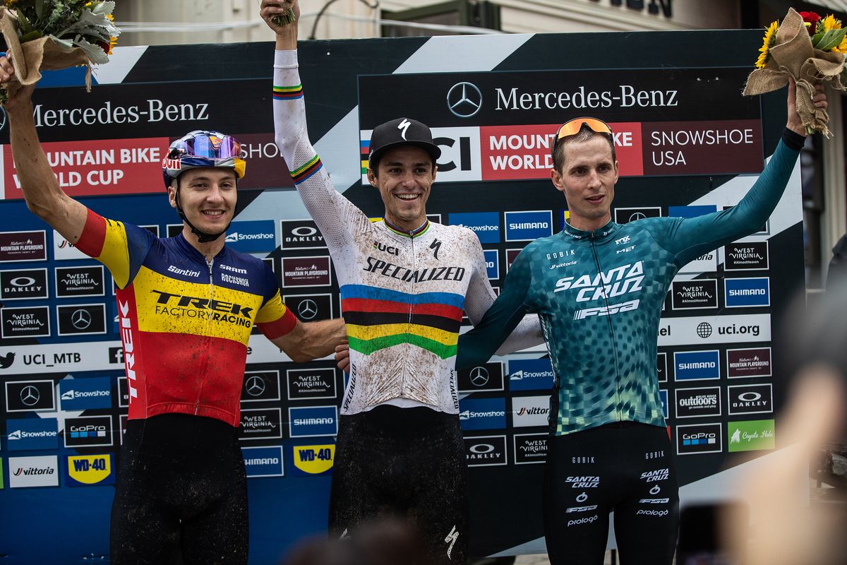 Men's podium: l to r - Vlad Dascalu. Christopher Blevins, Luca Braidot