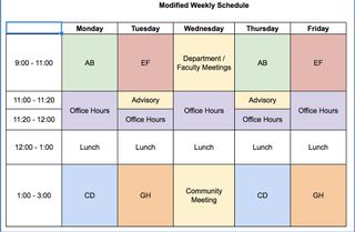 Modified Weekly Schedule for elearning
