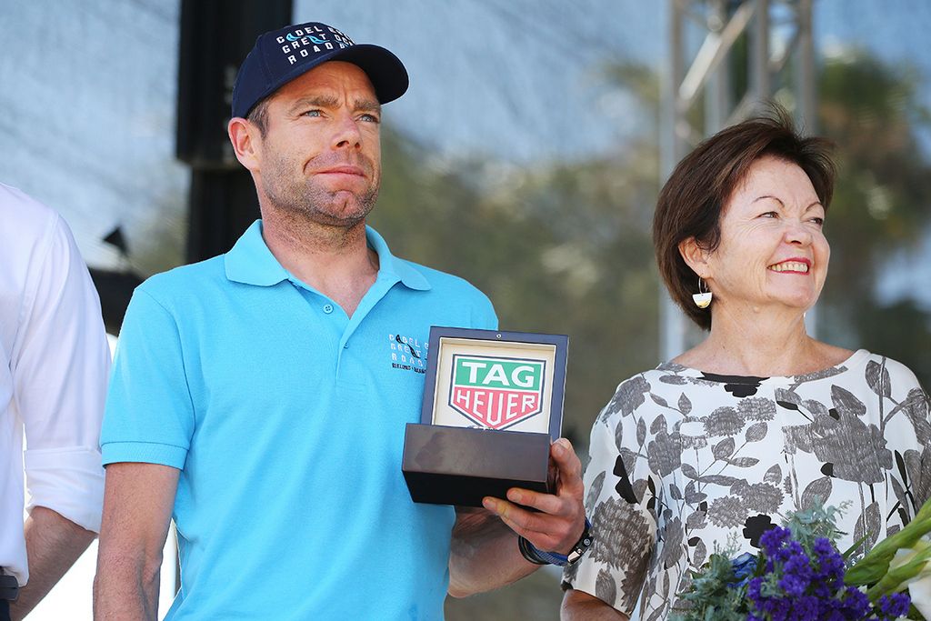 Cadel Evans was on hand for the podium celebrations