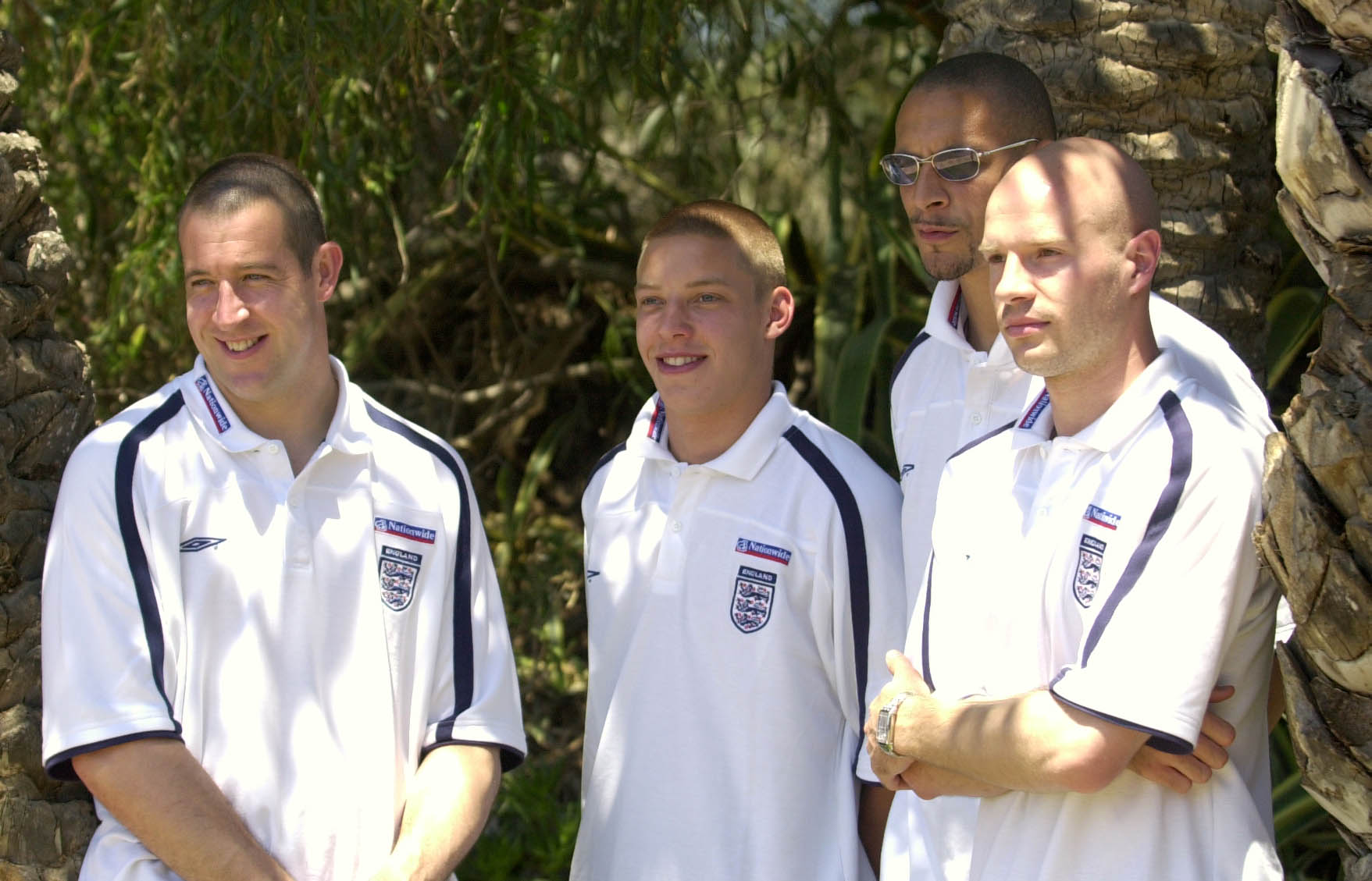 Alan Smith (C) pictured alongside Leeds&#039; three other England internationals, 2001