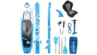 Bluefin Cruise 10'8" stand up paddle board, plus accessories including pump, leash, oars and kayak seat