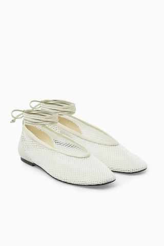 Leather-Trimmed Mesh Ballet Flats