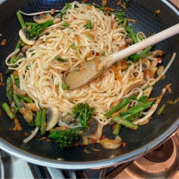 A meal cooked by one of our Reader Approved Awards testers in one of the pans from the HEXCLAD 13 Hybrid Cookware Set.