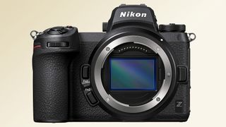 The Nikon Z7 on a yellow background