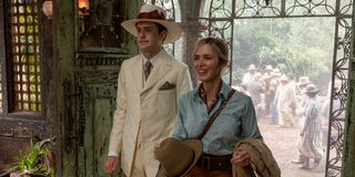 Jack Whitehall and Emily Blunt enter a room with attitudes in Jungle Cruise.