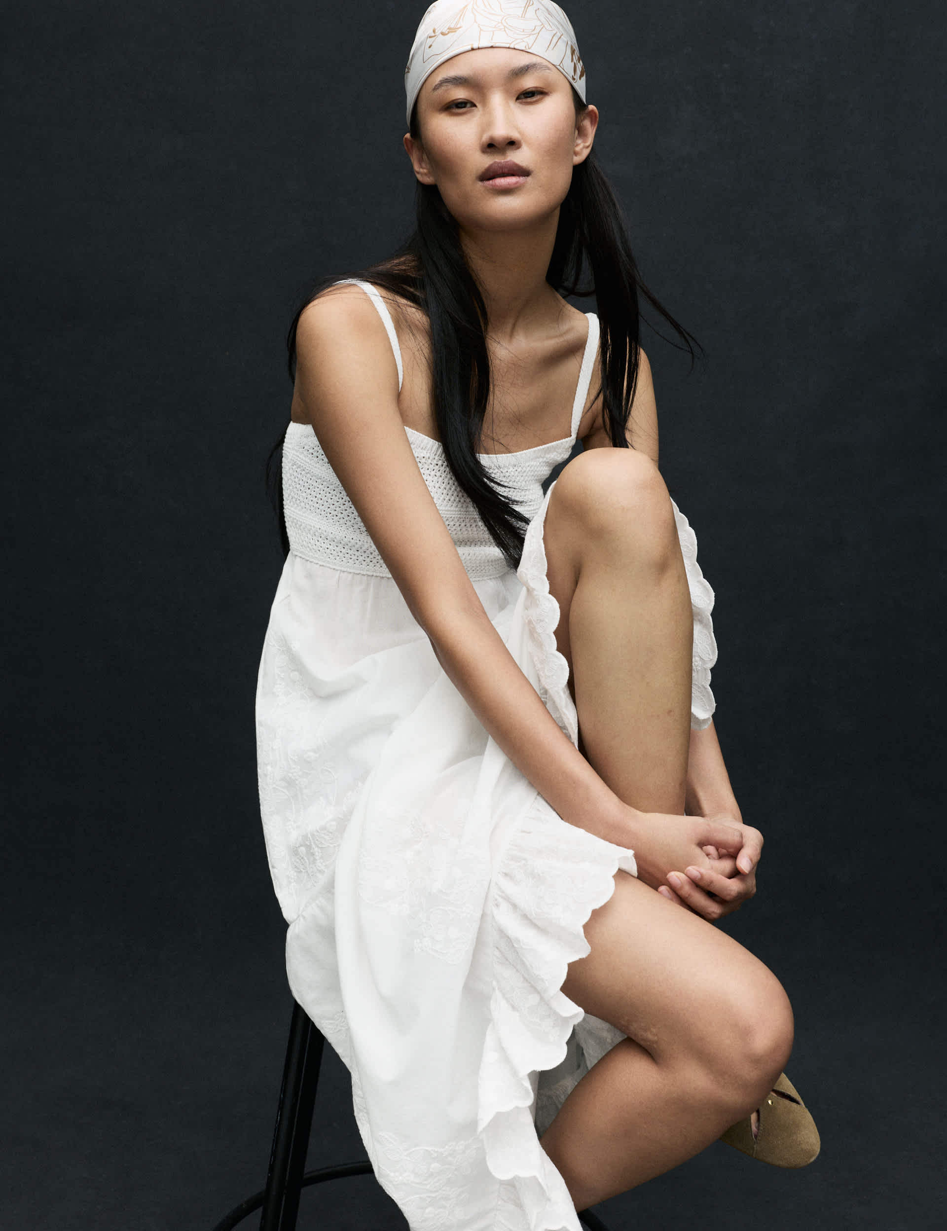 Cotton Blend Ruffle Midaxi Knit Dress