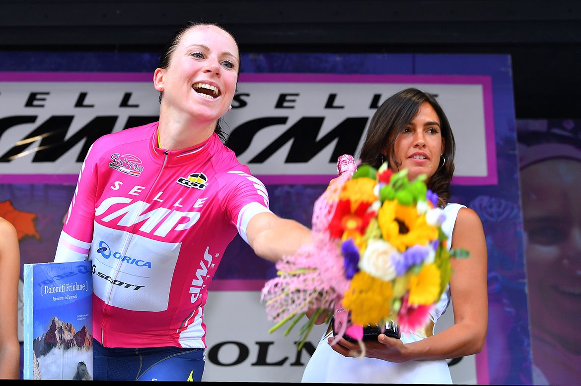Annemiek van Vleuten on the stage 2 podium at the Giro Rosa