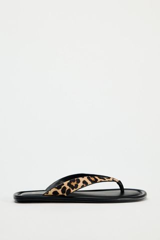 ZARA, Animal Print Leather Flat Sandals