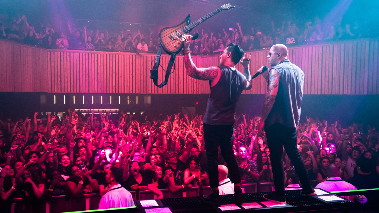 A picture of Avenged Sevenfold performing for 1200 fans at Houston&#039;s White Oak Music Hall on Sunday