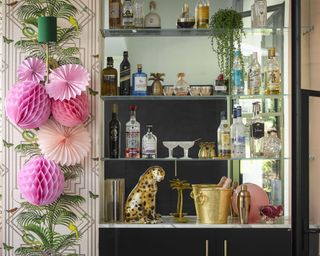 shelves with drinks and glasses