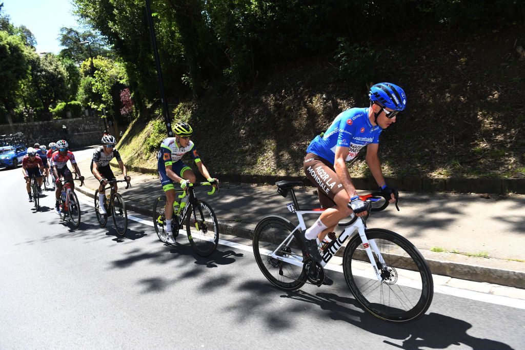 BAGNO DI ROMAGNA ITALY MAY 20 Geoffrey Bouchard of France and AG2R Citren Team Blue Mountain Jersey Breakaway during the 104th Giro dItalia 2021 Stage 13 a 212km stage from Siena to Bagno di Romagna girodiitalia Giro UCIworldtour on May 20 2021 in Bagno di Romagna Italy Photo by Tim de WaeleGetty Images