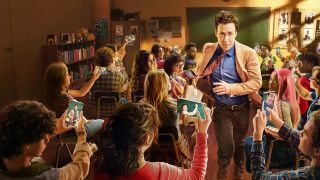 Evan Marquez (Brian Jordan Alverez) runs through an unruly classroom in a promotional image for FX's English Teacher