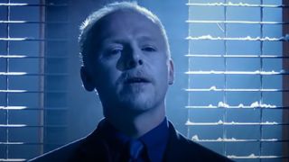 Simon Pegg looking frosty in Doctor Who.