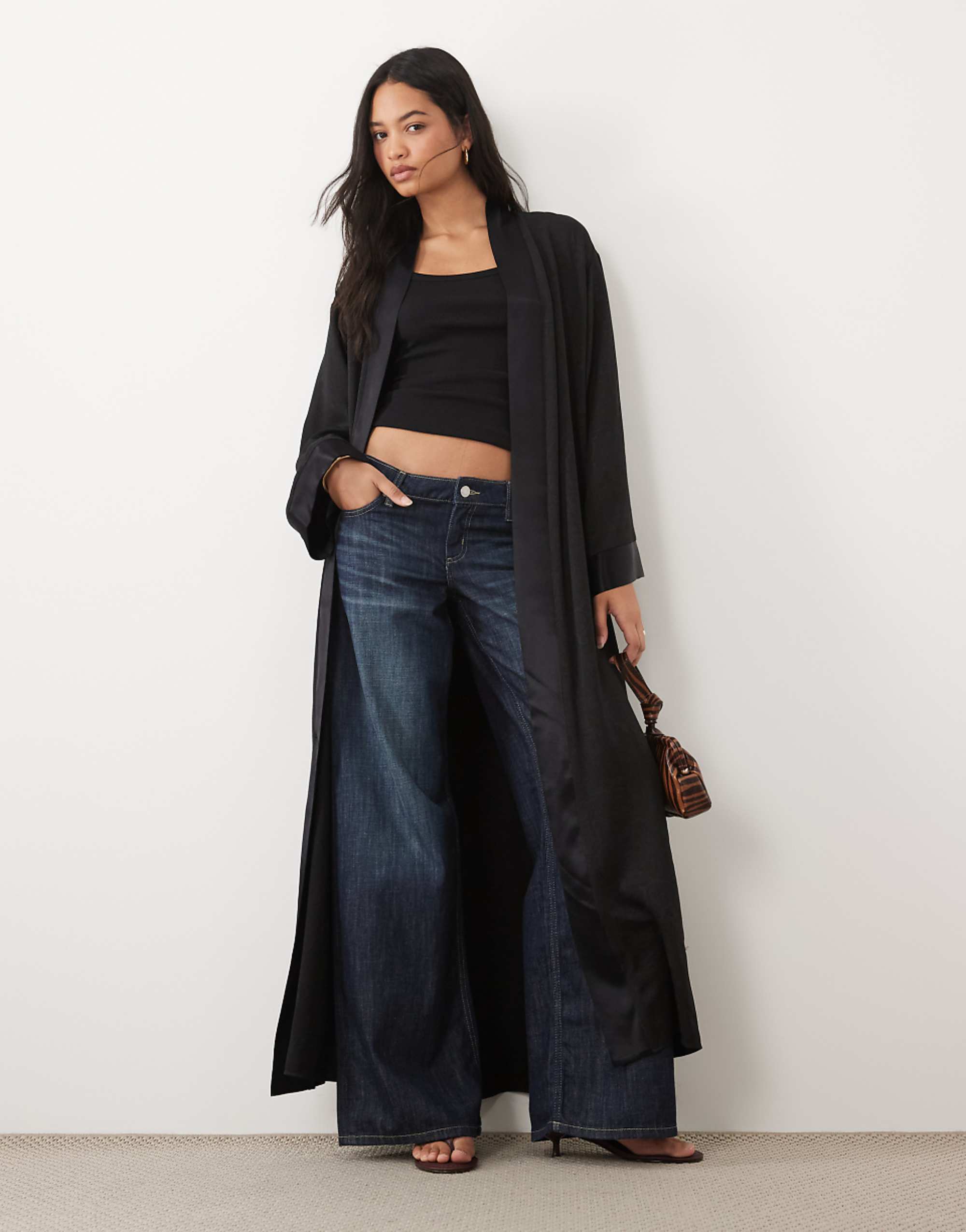 Asos Design Jacquard Oversized Maxi Kimono in Black