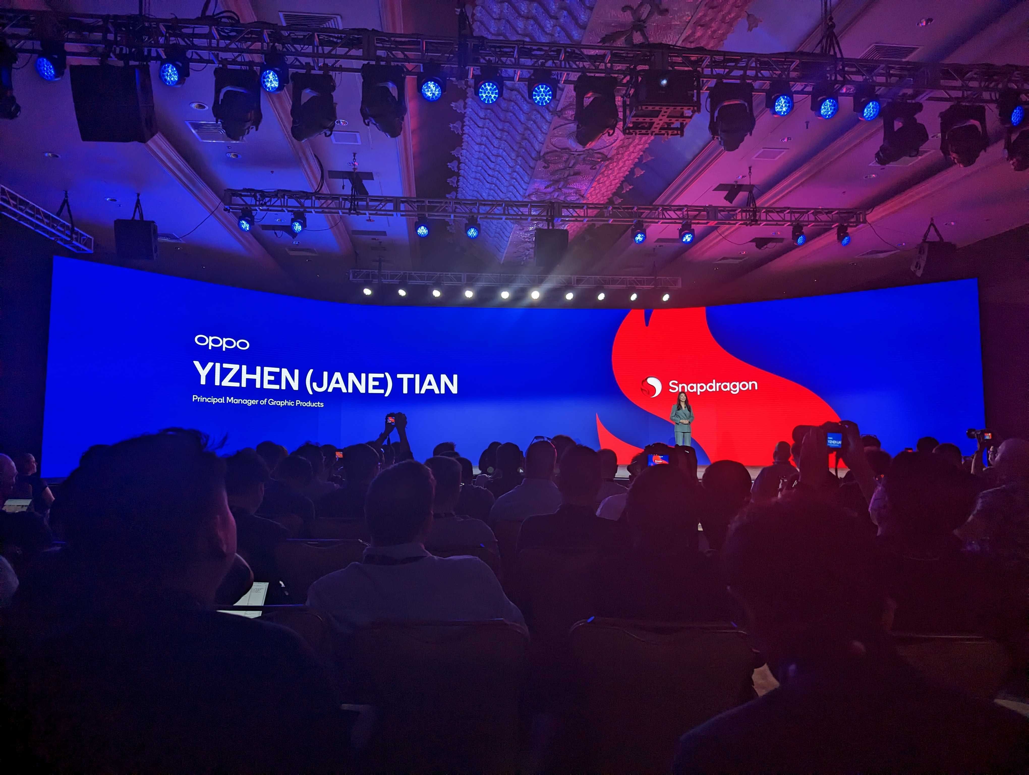 Oppo's Jane Tian on stage at the Qualcomm Snapdragon Summit 2022