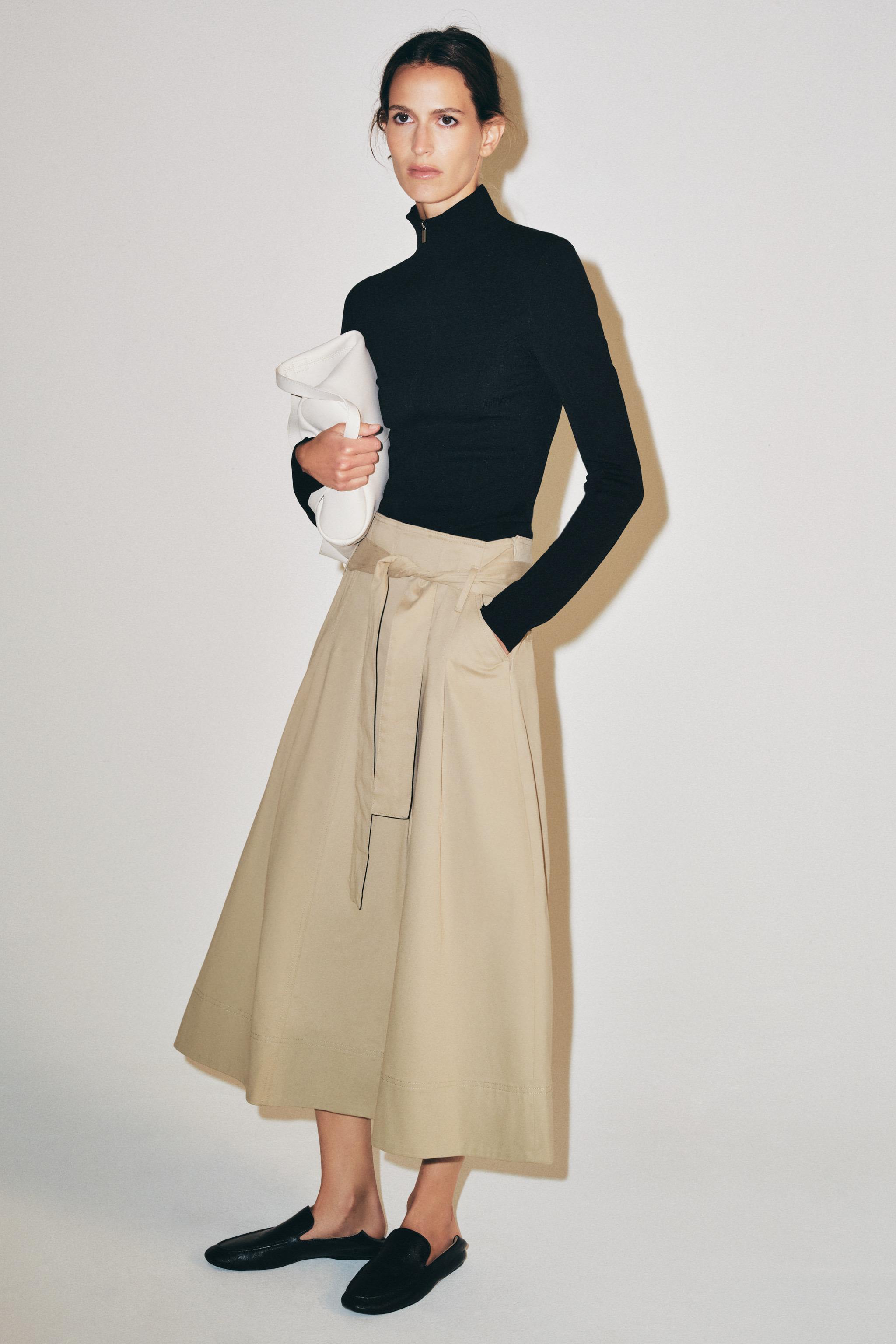 Zw Collection Belted Midi Skirt - Camel - Xs