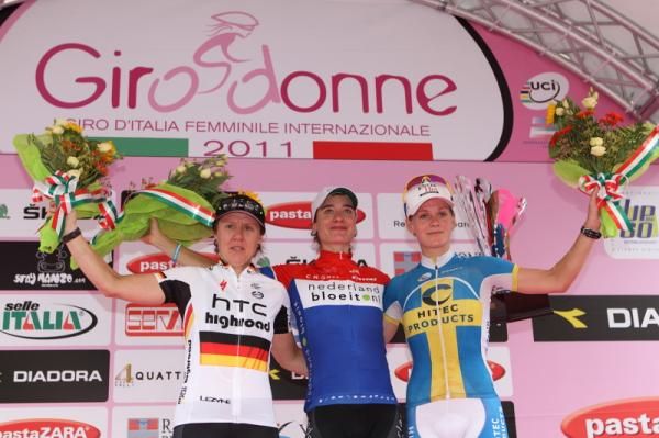 Ina Teutenberg (HTC-Highroad), Marianne Vos (Nederland Bloeit) and Emma Johansson (Hitec Products UCK) were top three on stage 1