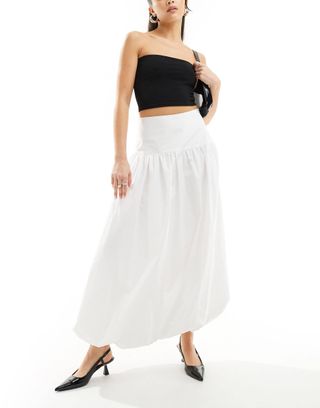 Kaiia Bubble Hem Maxi Skirt in White