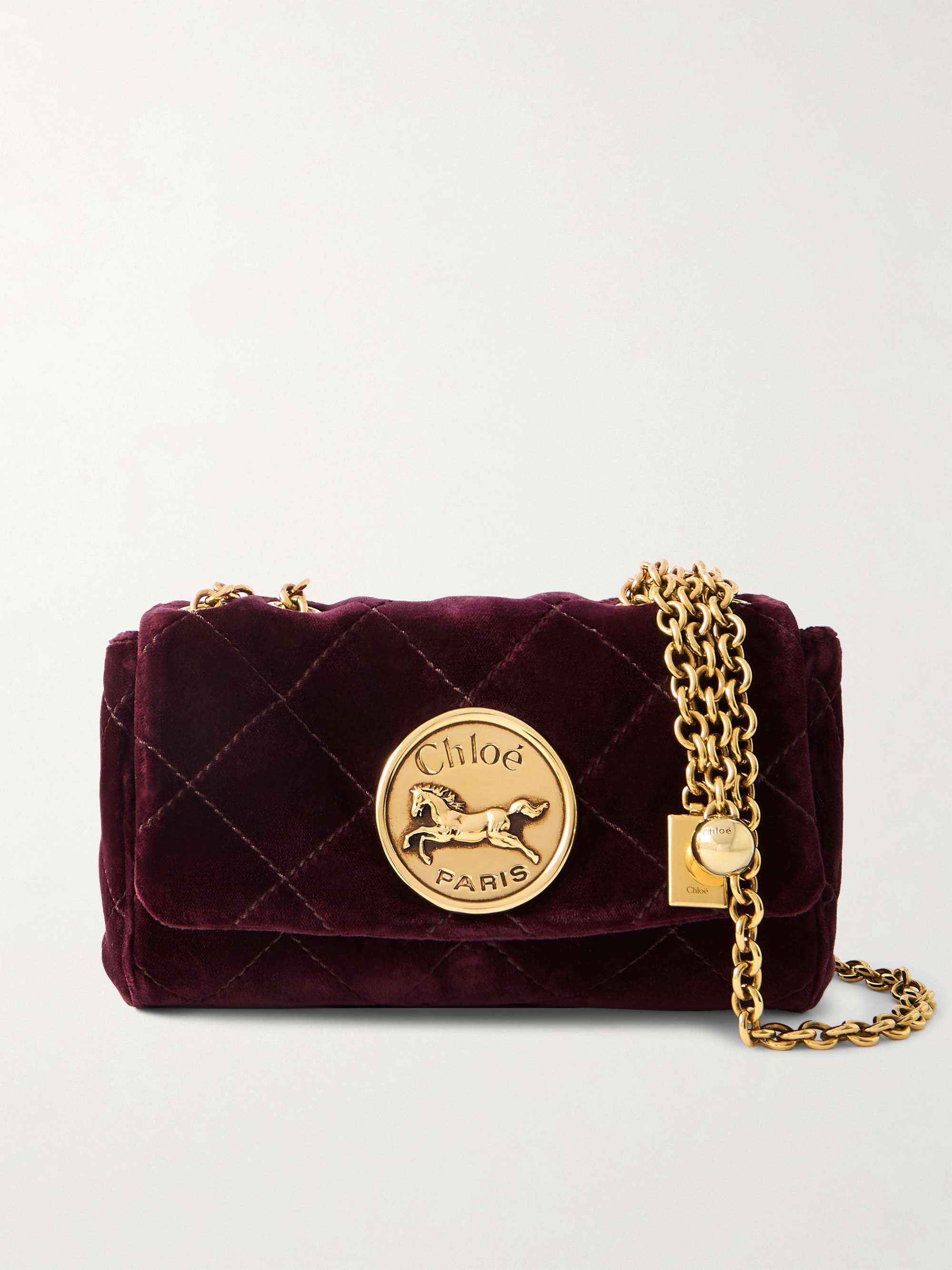 Heritage Small Embellished Quilted Velvet Shoulder Bag