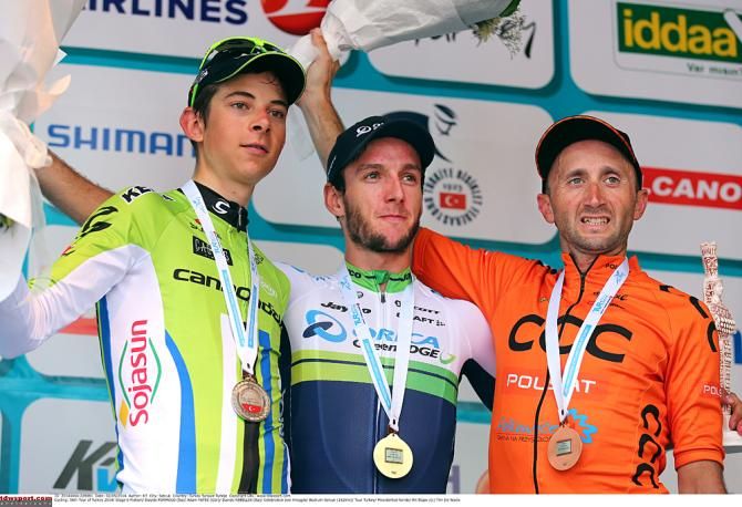Tour of Turkey Stage 6 podium (left to right): Davide Formolo (Cannondale), Adam Yates (Orica-GreenEdge), Davide Rebellin (CCC Polsat)
