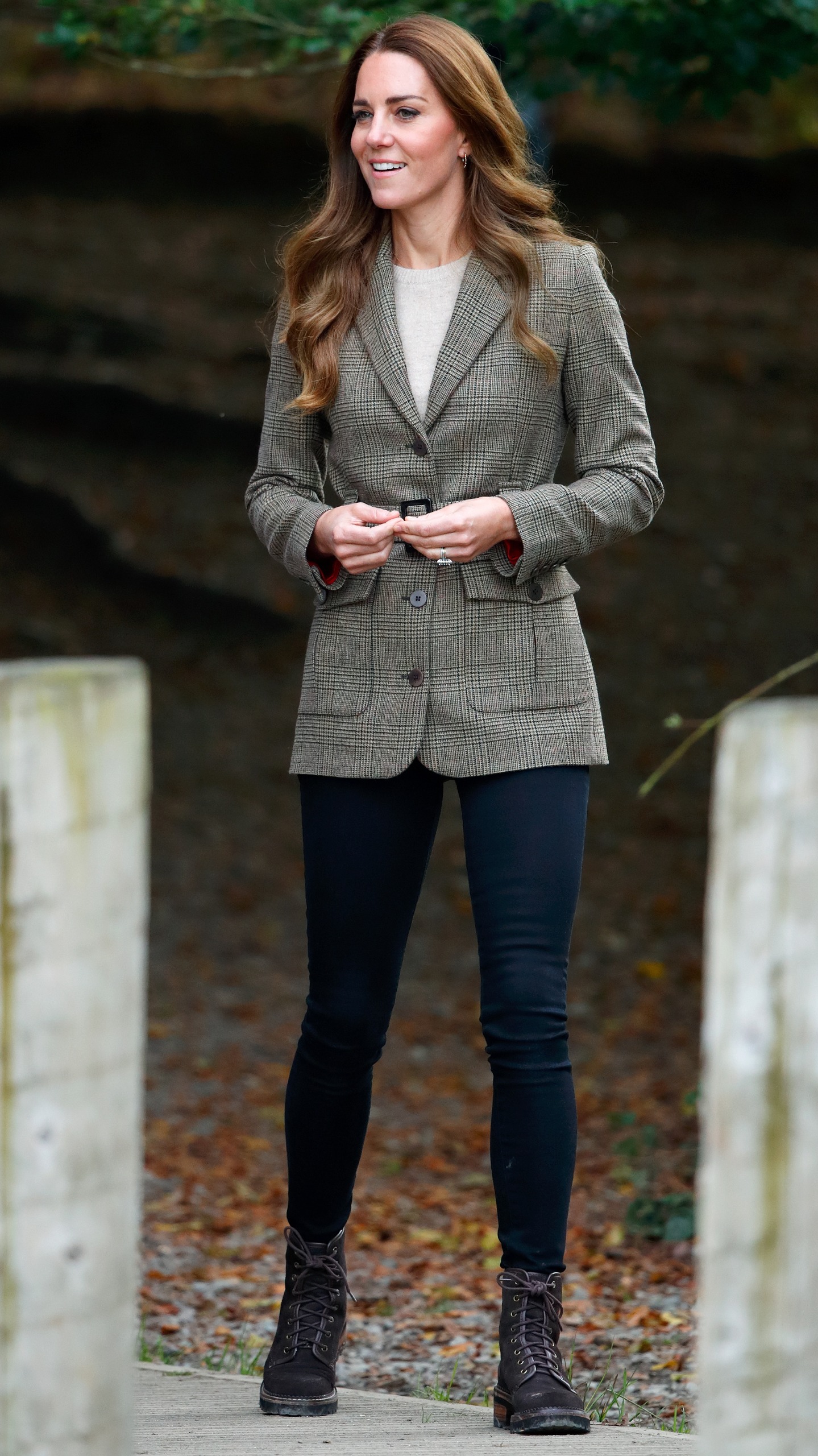 Catherine, Princess of Wales arrives to embark on a boat trip, on Lake Windermere