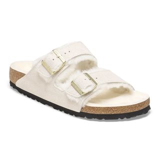 Image of Birkenstock Arizona Shearling sandals in antique white