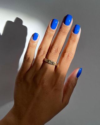 Cobalt blue nail polish in sunlight