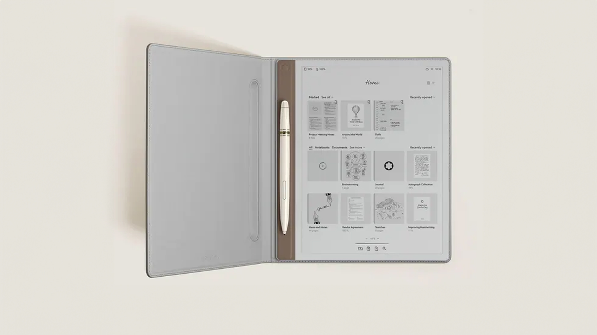 Montblanc digital paper; a designer gold and white e-ink pad