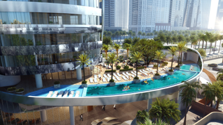 A floating pool terrace at W Dubai Mina Seyahi