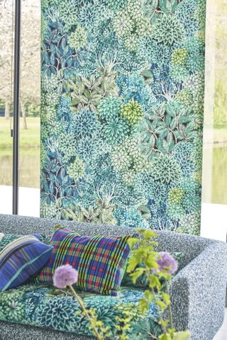 Blue and green plant pattern curtain and sofa fabric
