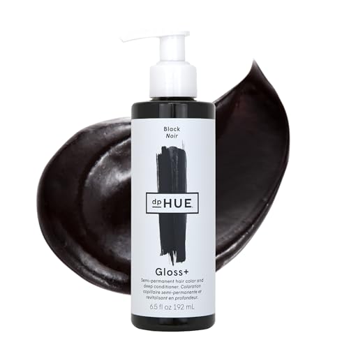 Dphue Gloss+, Black - 6.5 Oz (8-12 Applications) - Semi-Permanent Hair Color &amp;amp; Conditioner - Lasts Up to Eight Washes - Paraben, Sls &amp;amp; Sles Sulfate Free - Vegan, Leaping Bunny Certified