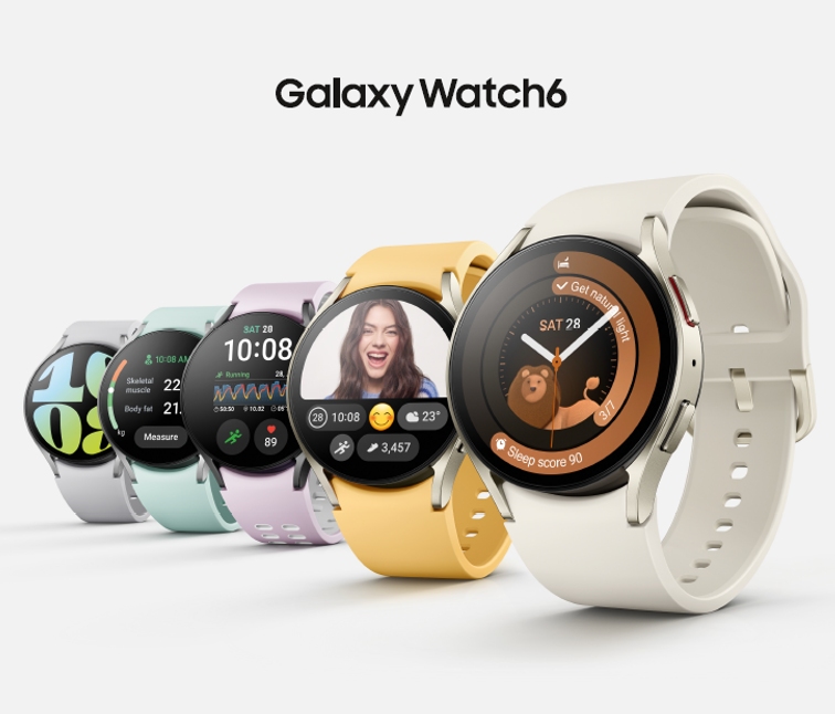 Durchgesickertes Marketingmaterial für die Samsung Galaxy Watch 6-Serie, das verschiedene Zifferblätter zeigt