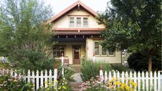 American house with lots of flowers