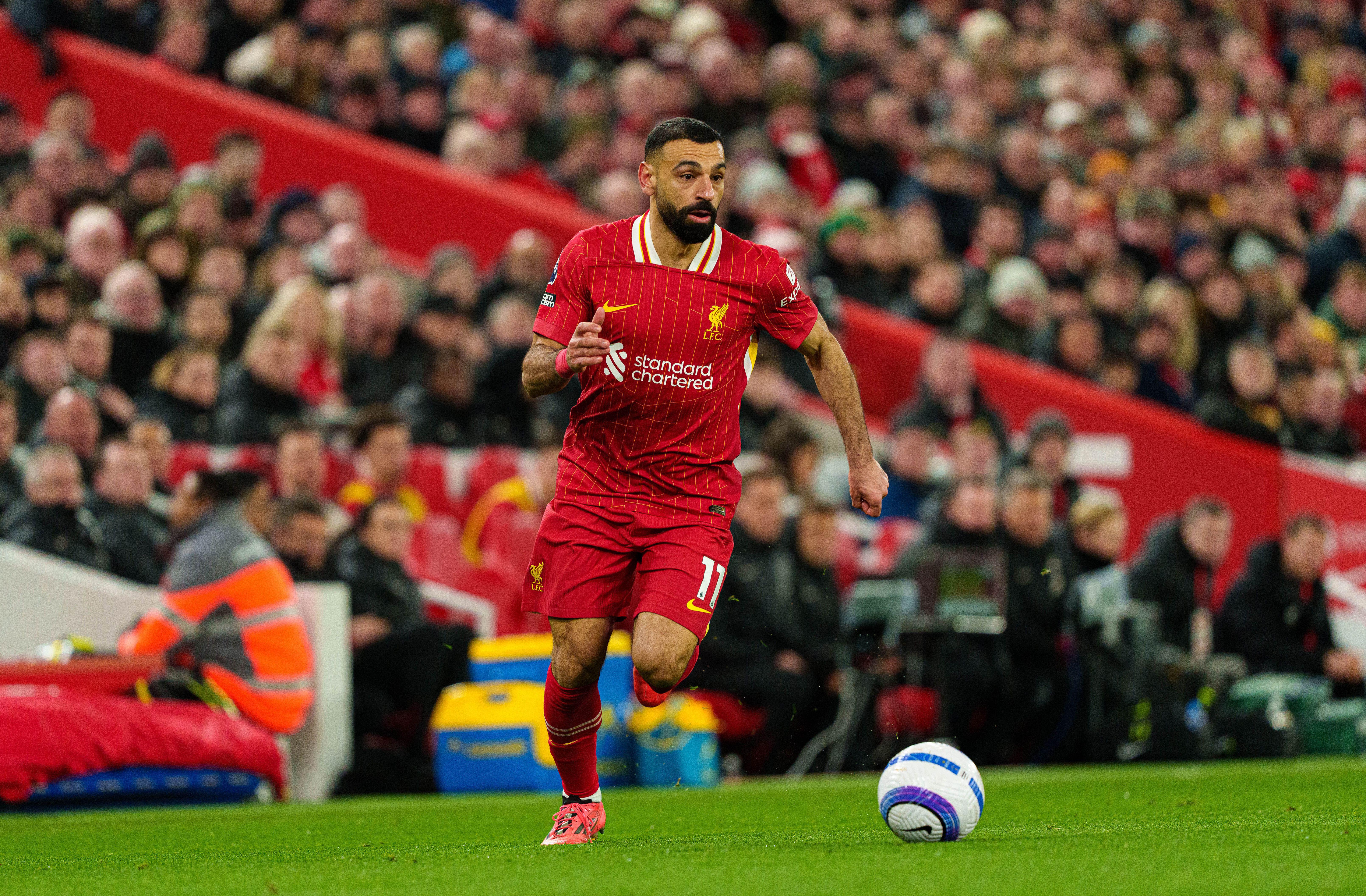 Mo Salah in action for Liverpool during the Premier League match against Newcastle United at Anfield on 26 February, 2025 Thierry Henry