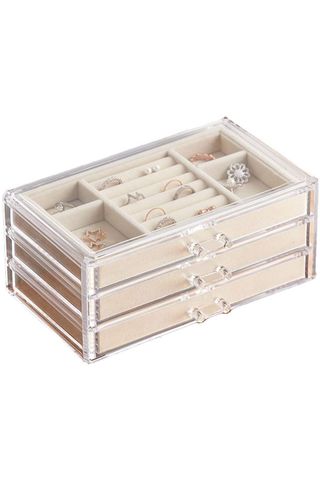 HerFav Acrylic Jewelry Organizer Box with 3 Drawers