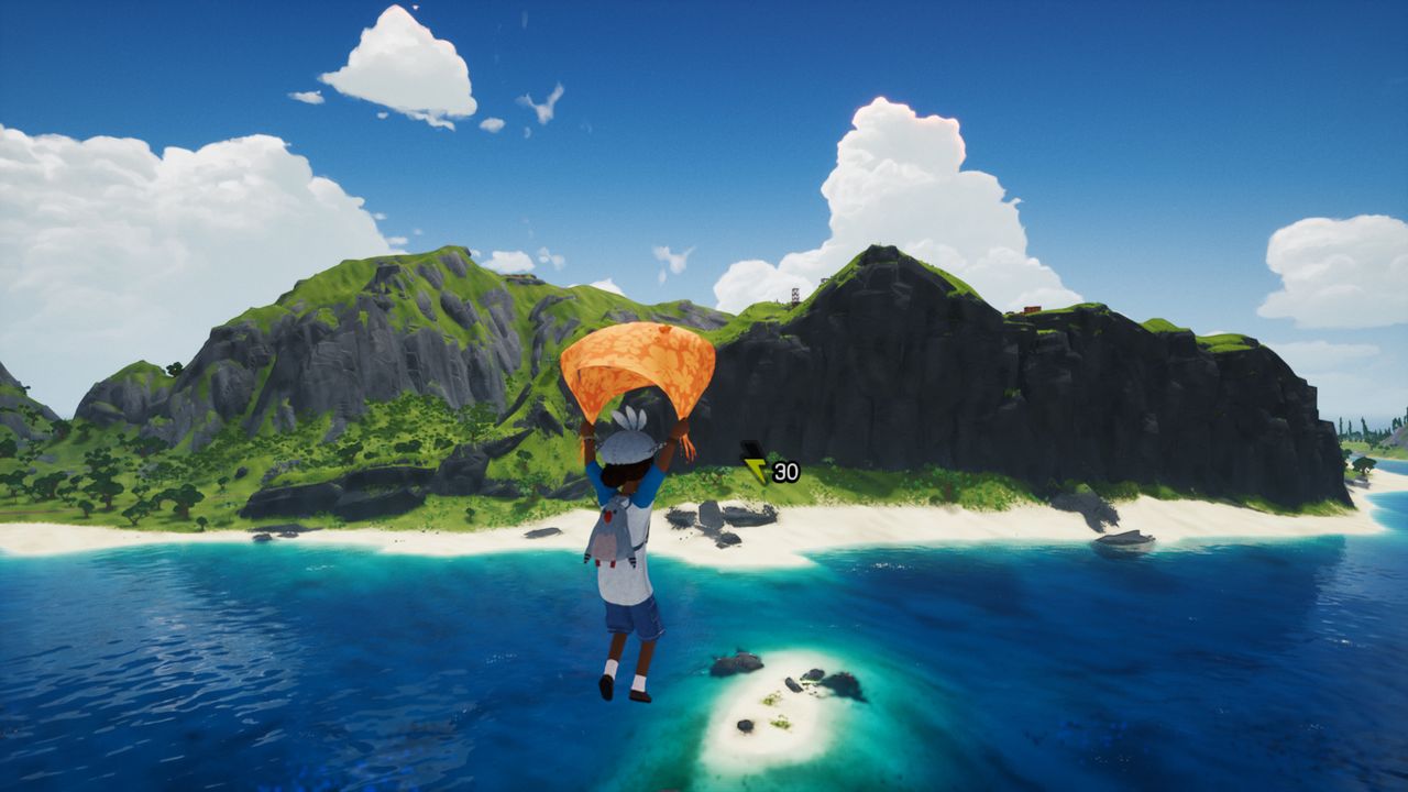 Kid using a glider near an island