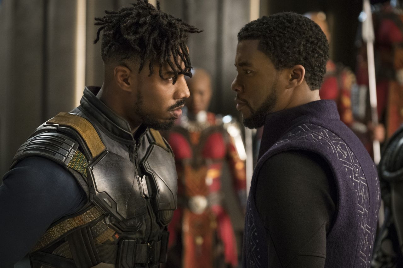 Michael B. Jordan and Chadwick Boseman in &amp;#039;Black Panther.&amp;#039;