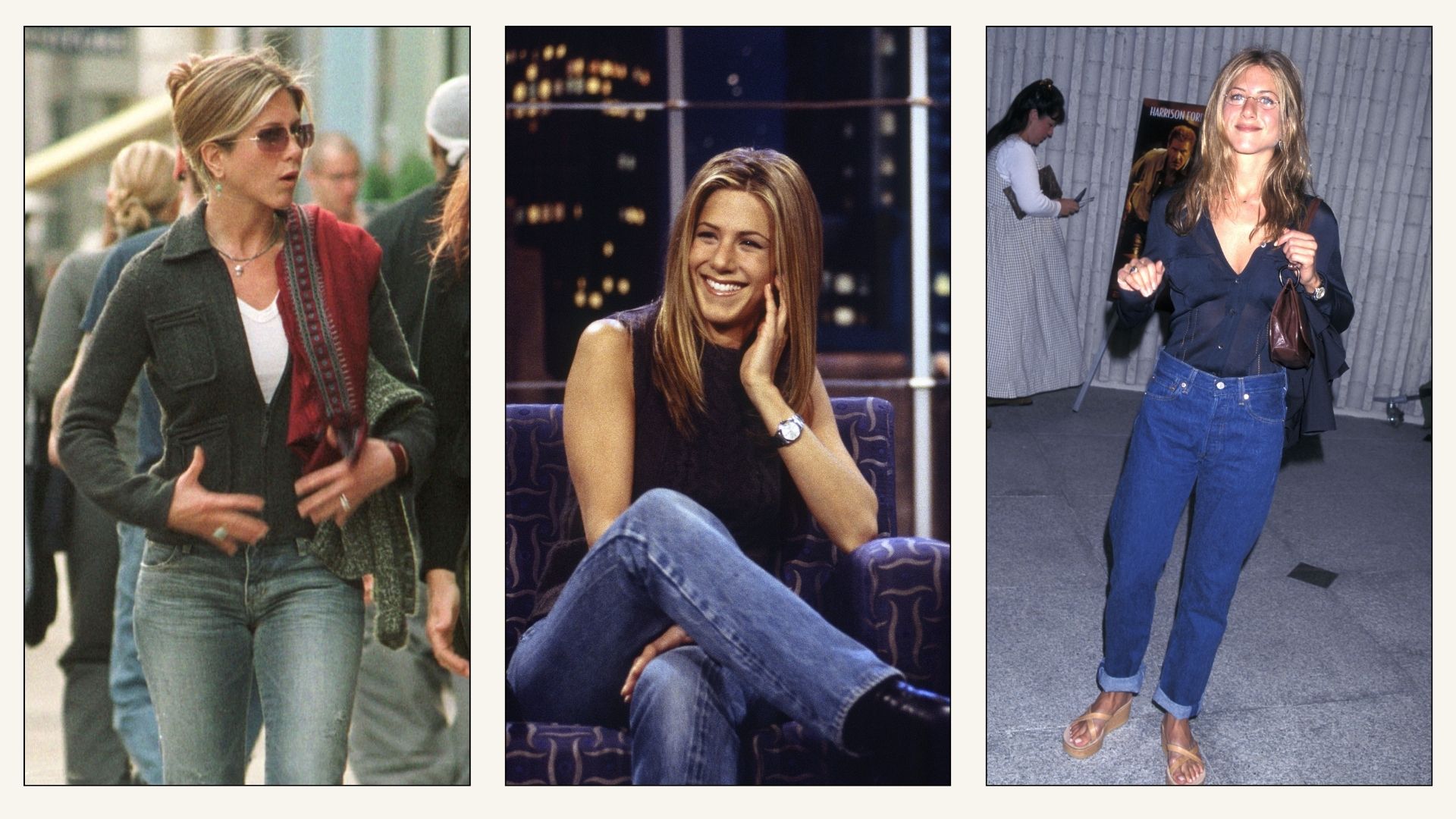 Collage of '90s Jennifer Aniston images.