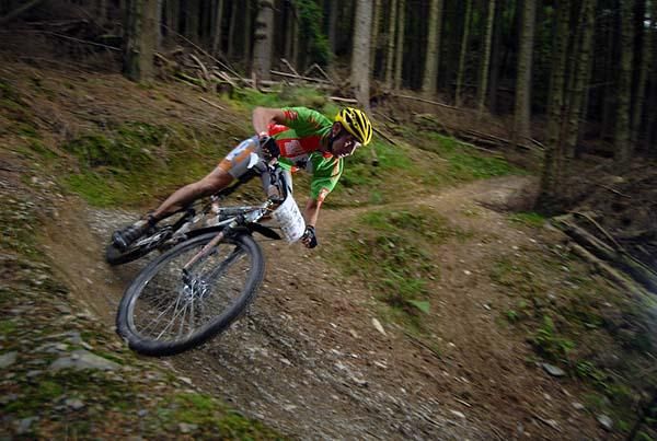 A rider rails it around a corner.