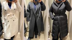 composite of person wearing three different reiss coats for our reiss coats review
