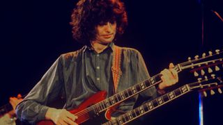 Jimmy Page plays Stairway to Heaven at Knebworth. This was the last time Led Zepelin appeared in England. The audience was estimated at 187,000. on August 11, 1979 in Knebworth, United Kingdom. 