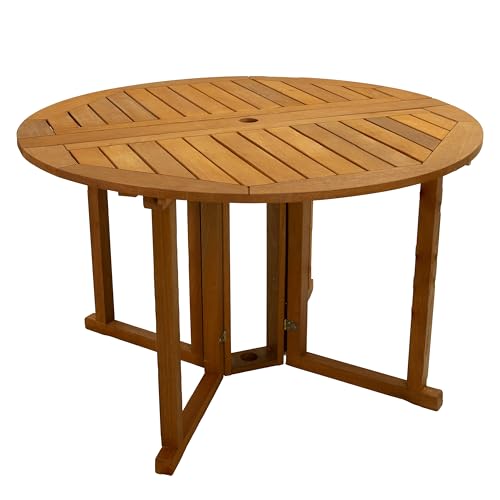 Sunnydaze Malaysian Wood Folding Patio Table - Space-Saving Gateleg Table With Umbrella Hole for Outdoor Dining &amp;amp; Gatherings - Teak Oil Finish