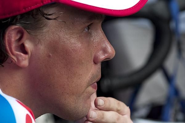 Kenny Van Hummel (Skil-Shimano) ponders the commissaire's decision to take the stage off him after being found to have drafted too long behind a team-car when he punctured in the final twenty-five kilometres.